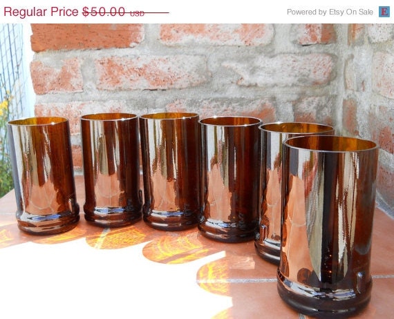 6 Eco Friendly Recycled Brown Kahlua Bottle Glasses