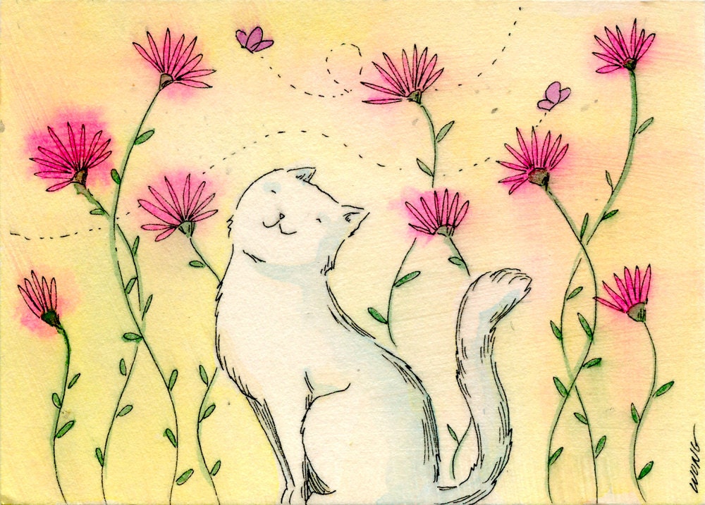 Original ACEO Painting -- Happy garden