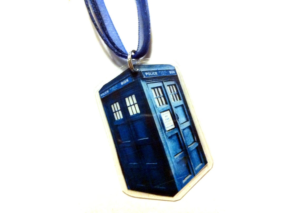 Police Box Blue Ribbon Necklace, Sci Fi Jewelry by Bohemian Bear on Etsy.