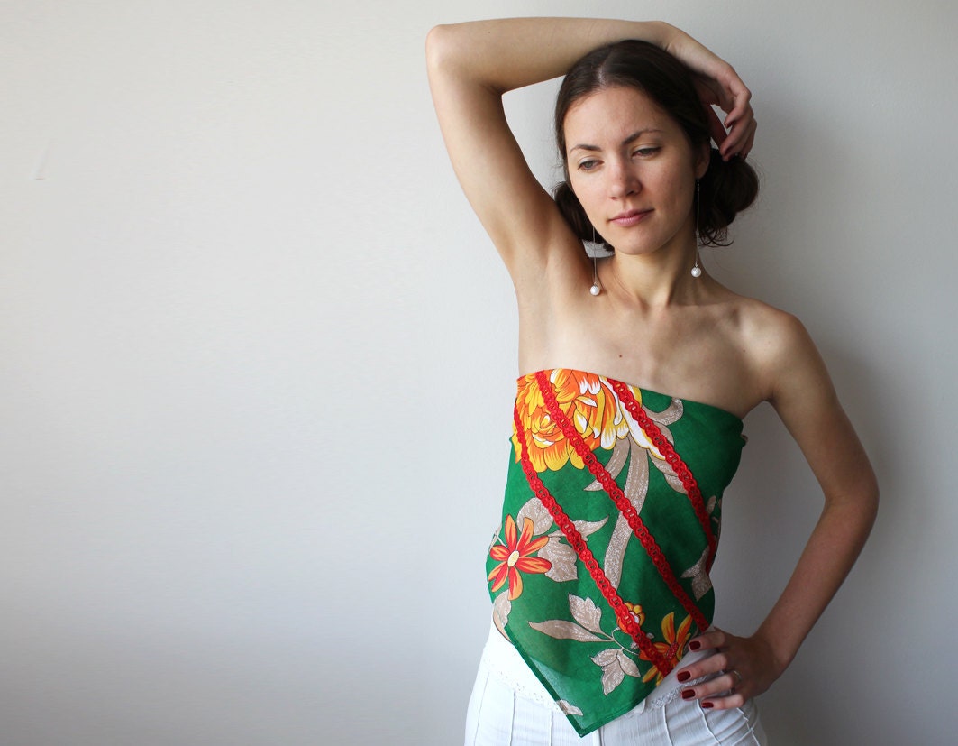 Summer top neckerchief bandana floral multifunctional accessoire fresh red green Brazil