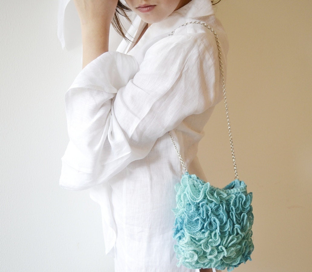 Turquoise Wedding bag, Green teal Purse handknit RosaLu'