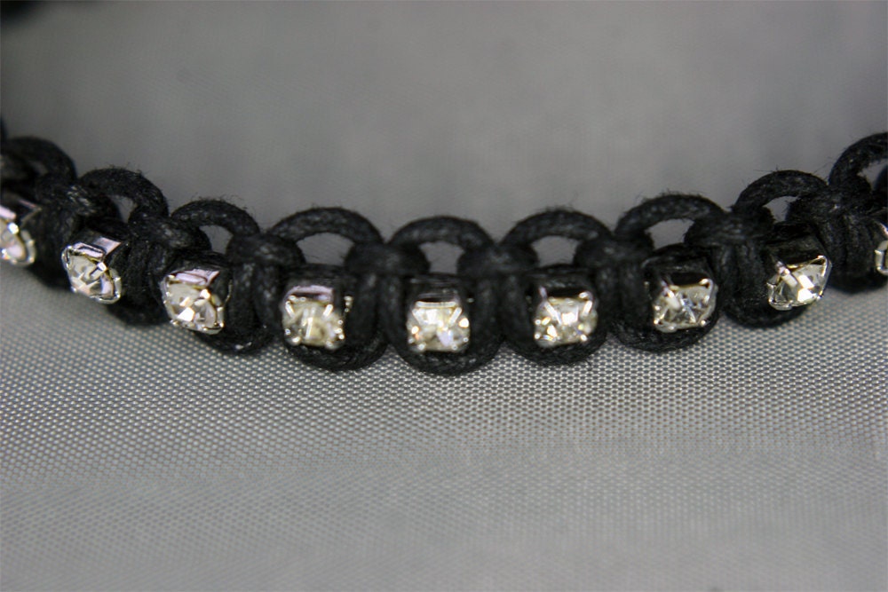 Black Macrame Rhinestone Bracelet