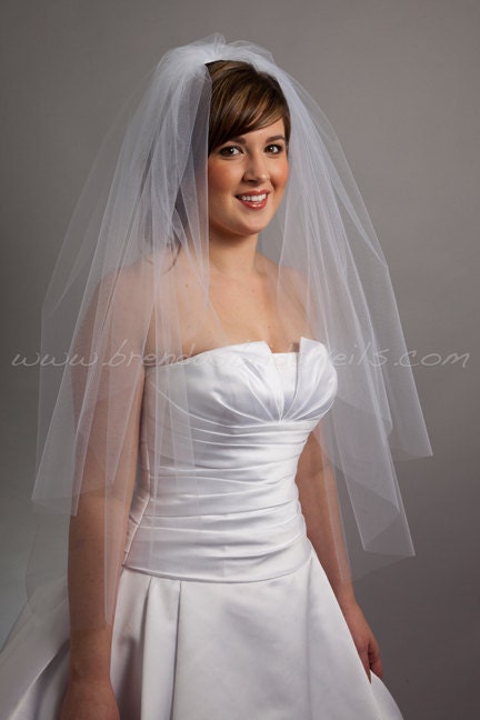 Illusion Tulle Bridal Veil Double Layer 30" & 36" - White, Diamond White, Ivory, Champagne, Black, More Colors, Matte, Sparkle
