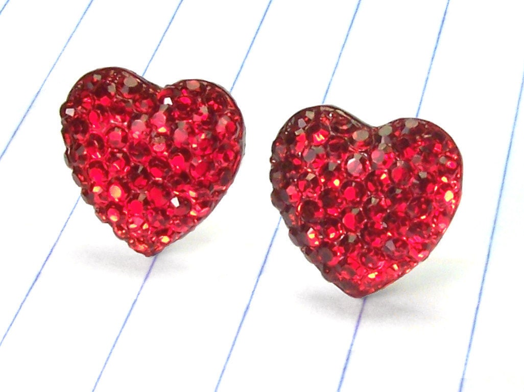 red heart earrings - heart studs - heart earrings - red - red earrings - red studs - red jewelry - red hearts - hearts - valentines day