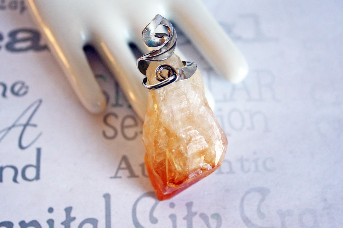 Raw Citrine Quartz Crystal Sterling Swirl Pendant