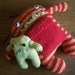 knit plush monster mom and baby knitted dolls - striped red, orange and yellow - 9 inches tall (custom made to order)