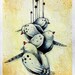Four Birds ORIGINAL 5x7 mixed media illustration