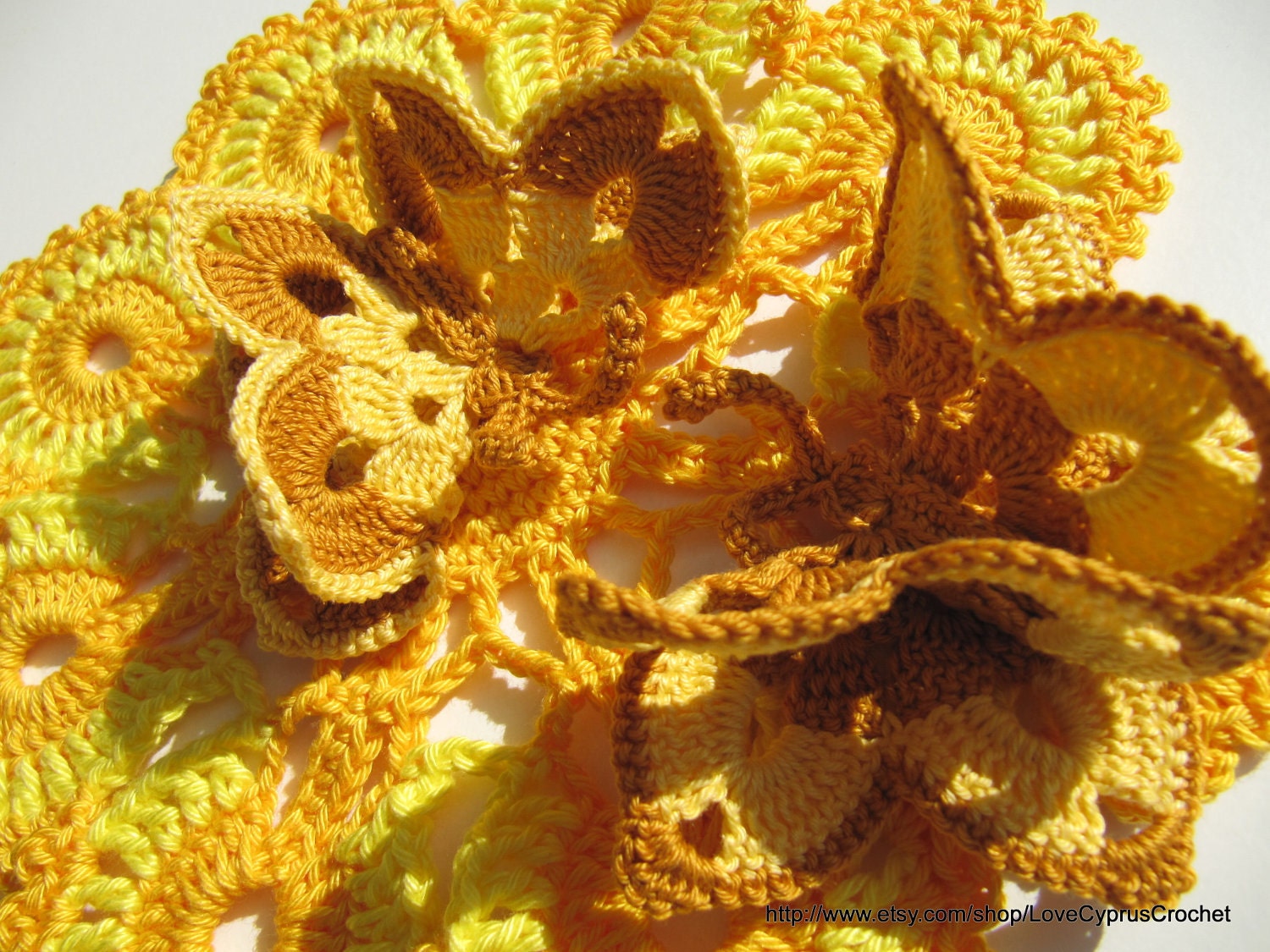 CROCHET BUTTERFLY 6 (pc) , Crochet Yellow Brown Butterfly, Crochet Easter Accessories, Cyprus Crochet Lyubava