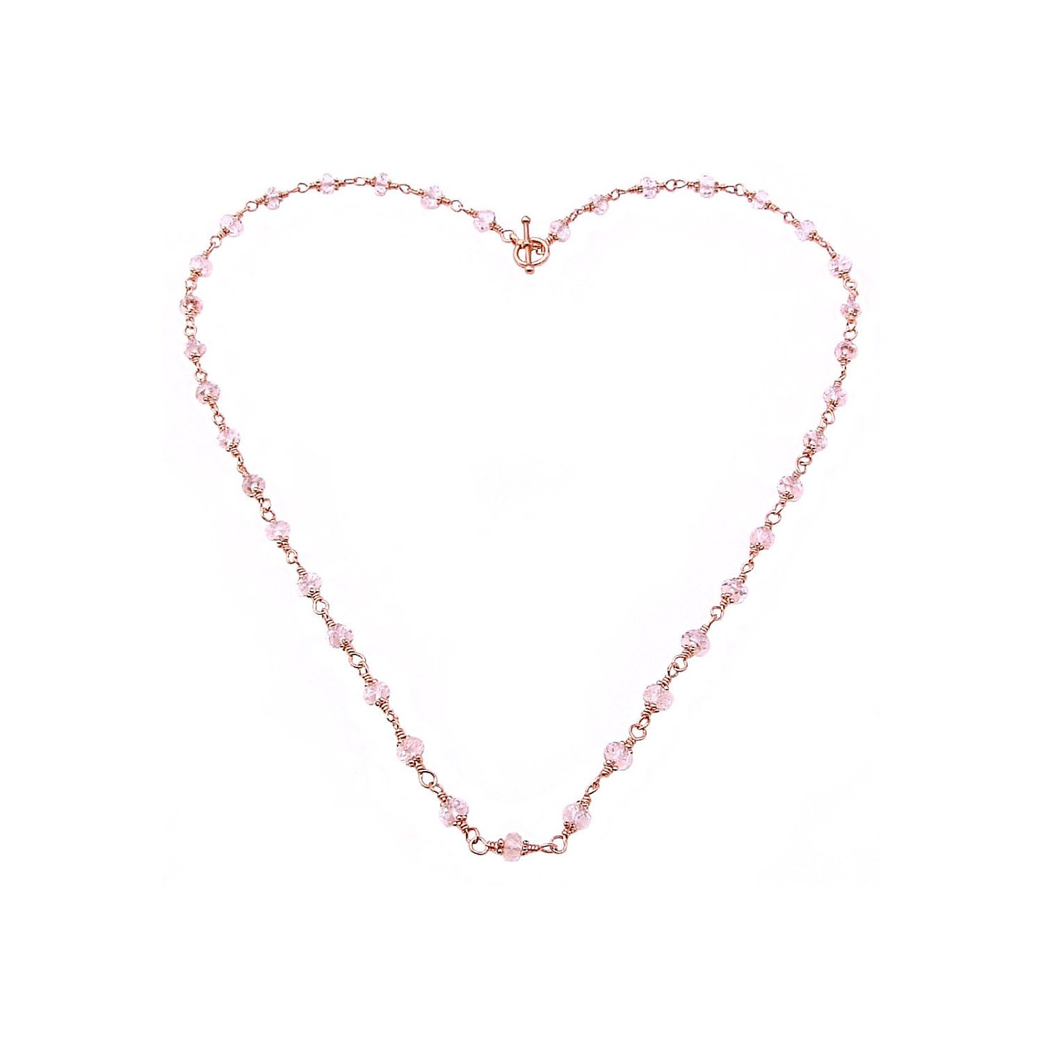 14K Rose Gold and Pink Emeralds (Morganite) Wire Wrapped Necklace - Creative Love