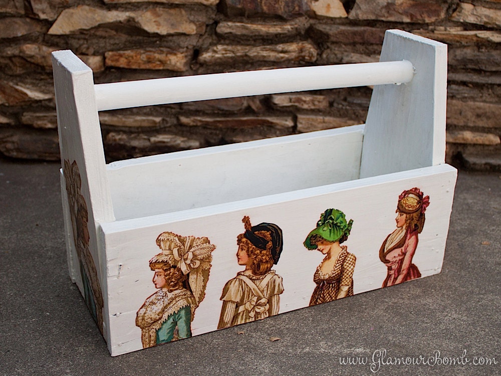 French Shabby Wooden Tool Box / Caddy
