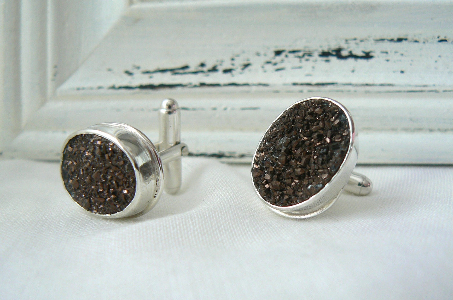 Sterling silver and Bronze Druzy Cuff Links