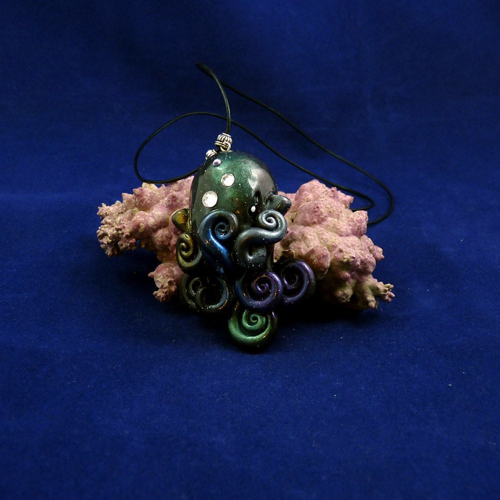 Cosmic Octopus Necklace - Polymer Clay Cephalopod Jewelry