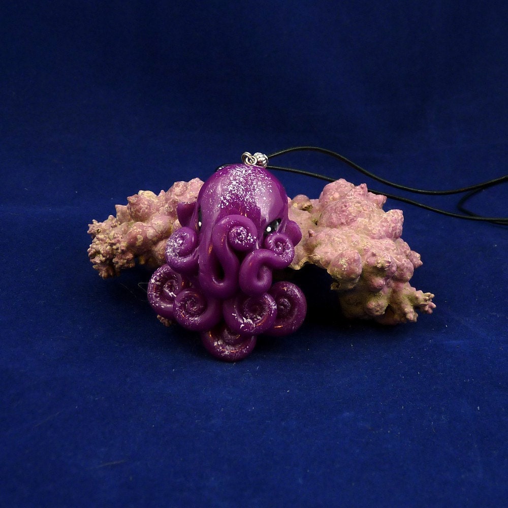 Violet Octopus Necklace - Polymer Clay Cephalopod Jewelry