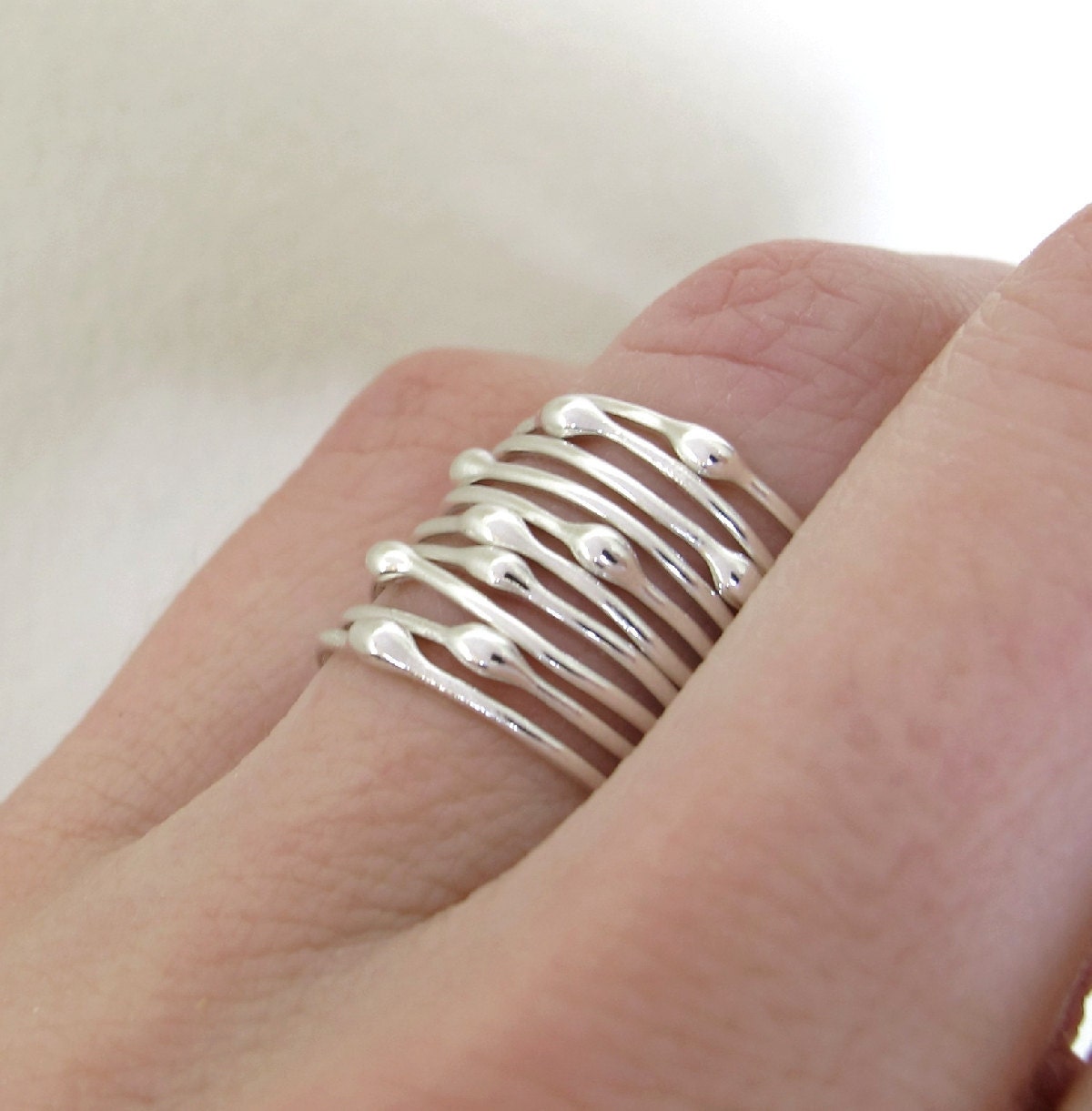 Sterling Silver Stacking Ring Set - Rain - Set of Ten