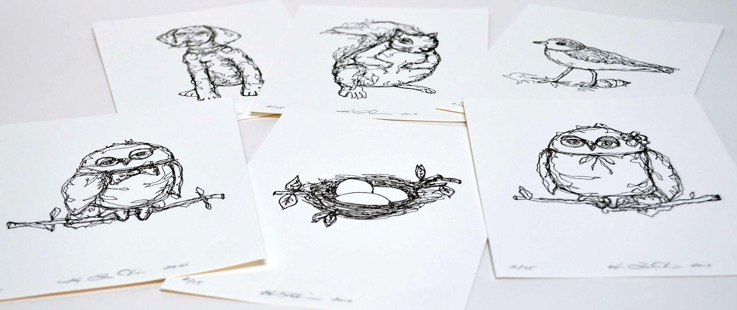 Nest (drawing in thread)- Letterpressed Print