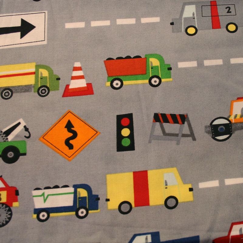 Free shipping - Ten little things fabric - trucks gray
