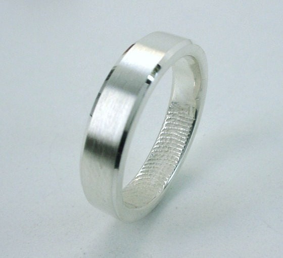 Fingerprint Ring, Sterling Silver, flat surface with facets