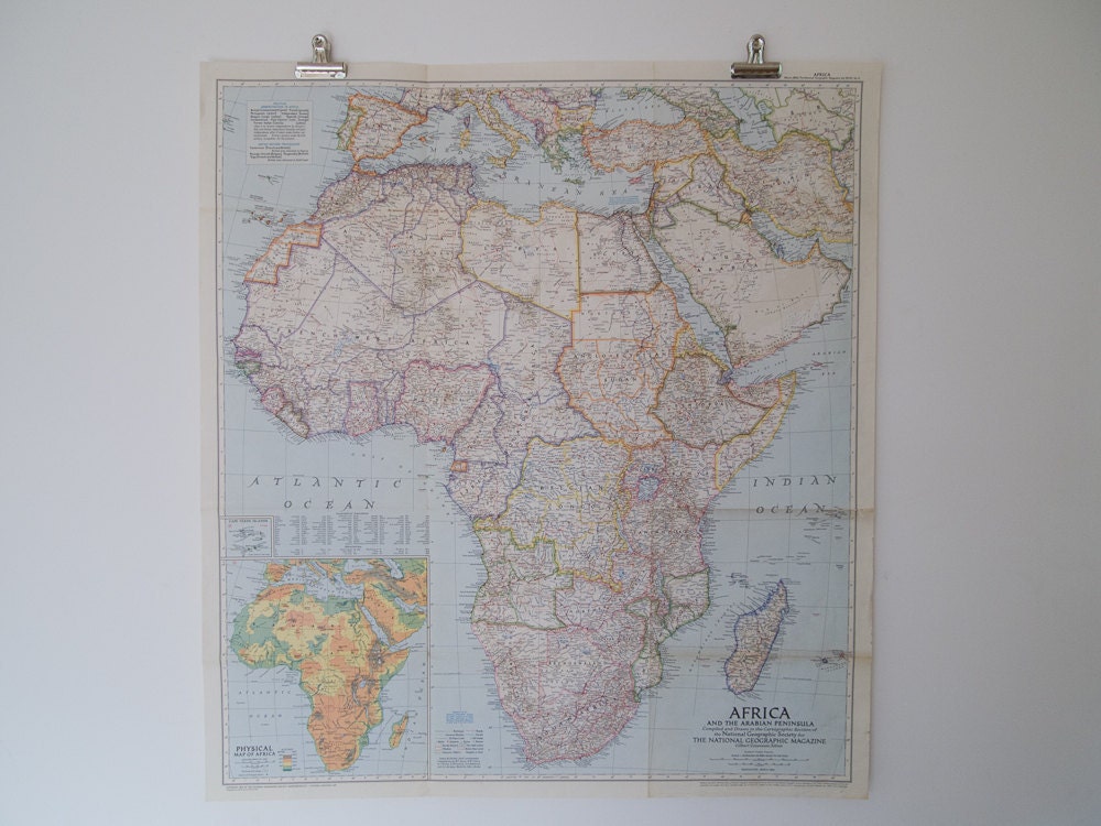 1950 africa and the arabian peninsula national geographic magazine wall map