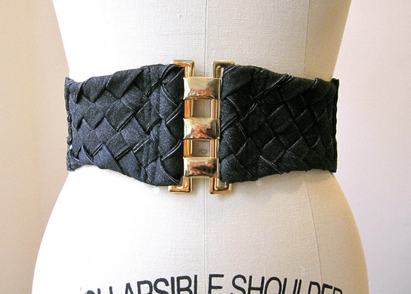 Hand woven Black denim / wide waist belt - Eco accessories