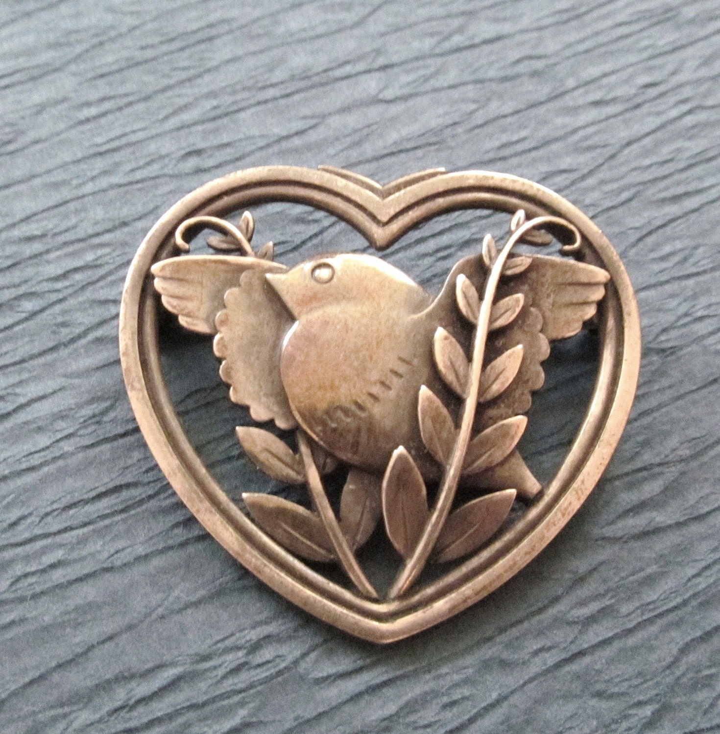 Antique Denmark Sterling Brooch By Georg Jensen Bird In A Heart Number 239