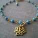 Turquoise chain bracelet with small Lotus charm, zen style yoga jewelry, december birthstone, sleeping beauty turquoise