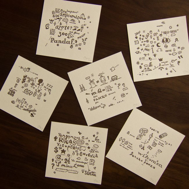 Drawn Quijote series (6 limited edition letterpress art prints, 5.5" x 5.5" unframed, inspired on Don Quixote)
