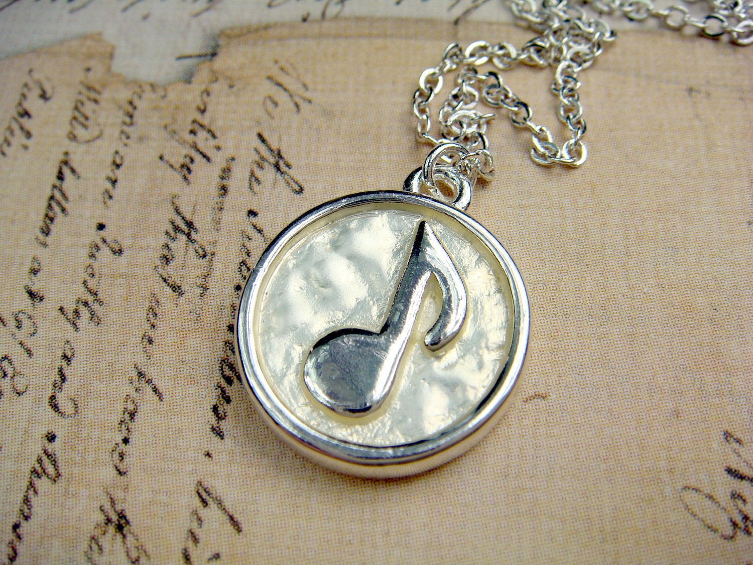 Music Note Round Disc (2-sided)  - Silver Plated and Enamel Charm