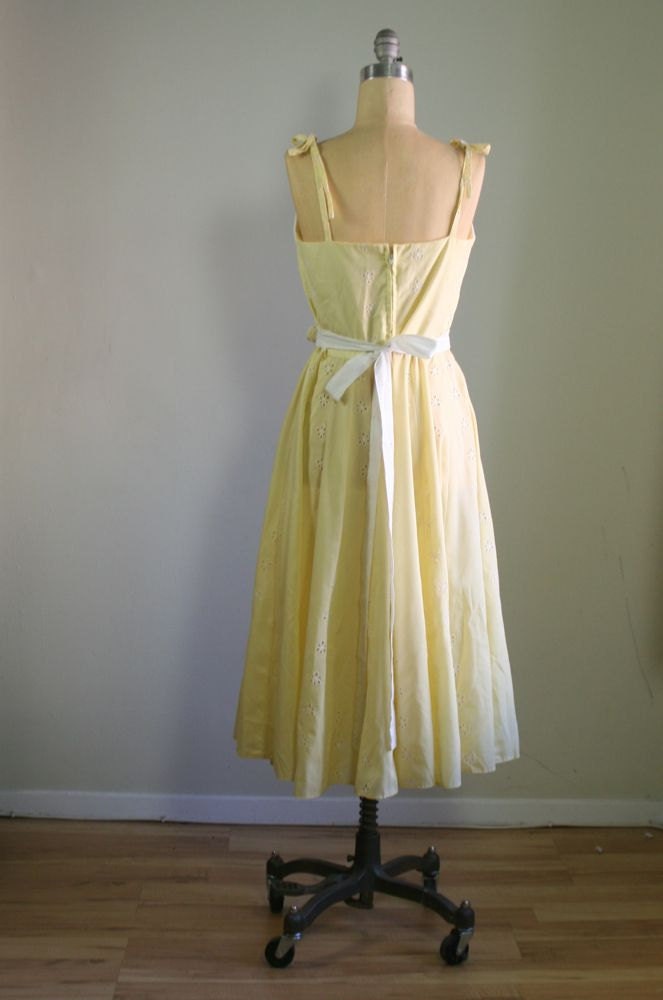 RESERVED  1970s pastel yellow eyelet lace sundress / 70s maxi / midi