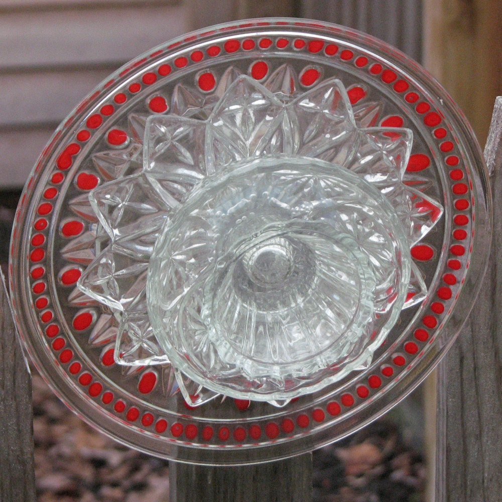 Upcycled Glass Flower Garden Sculpture - Red
