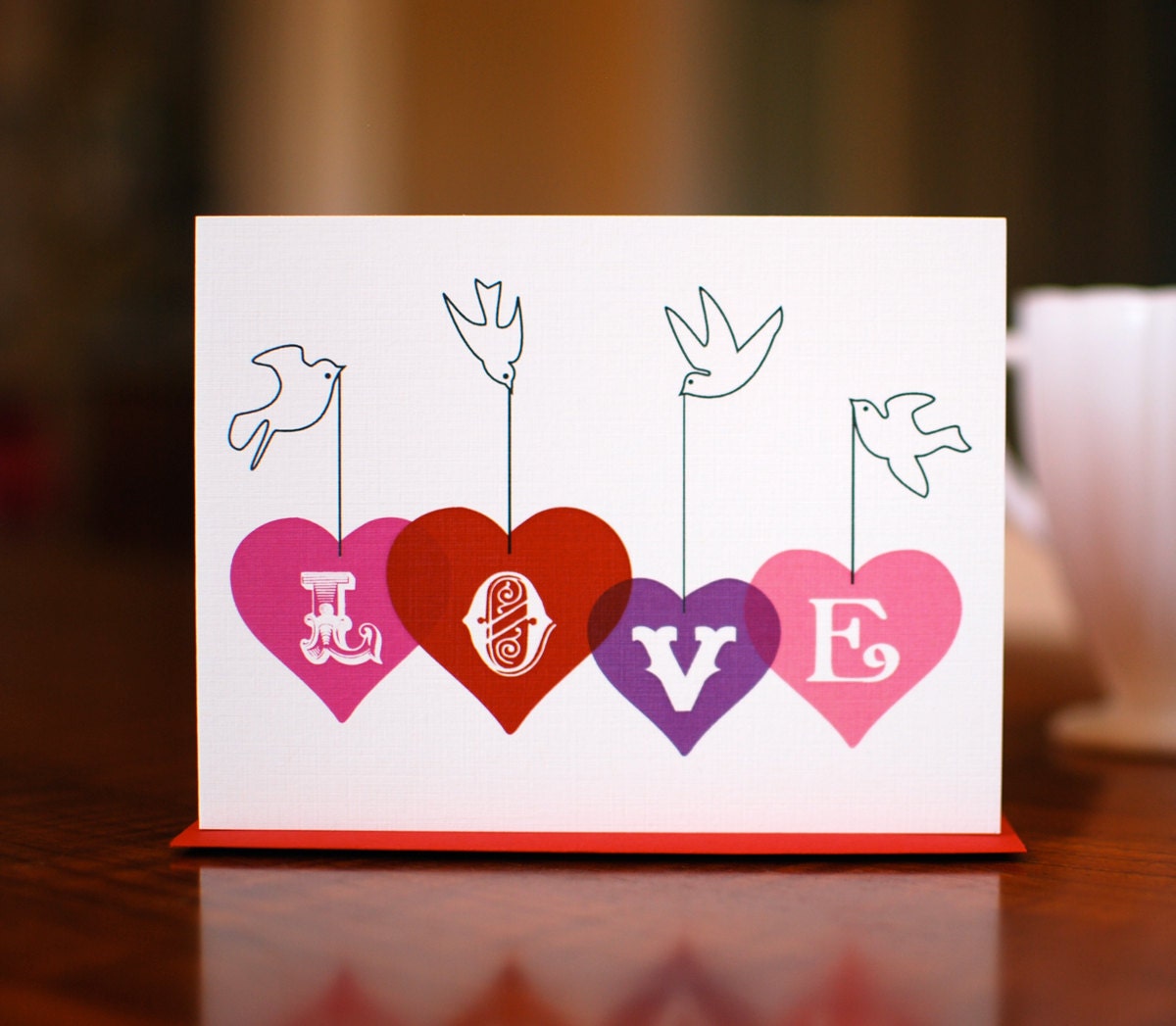 Hearts Aflutter I Love You Card with Red, Purple, and Pink Hearts