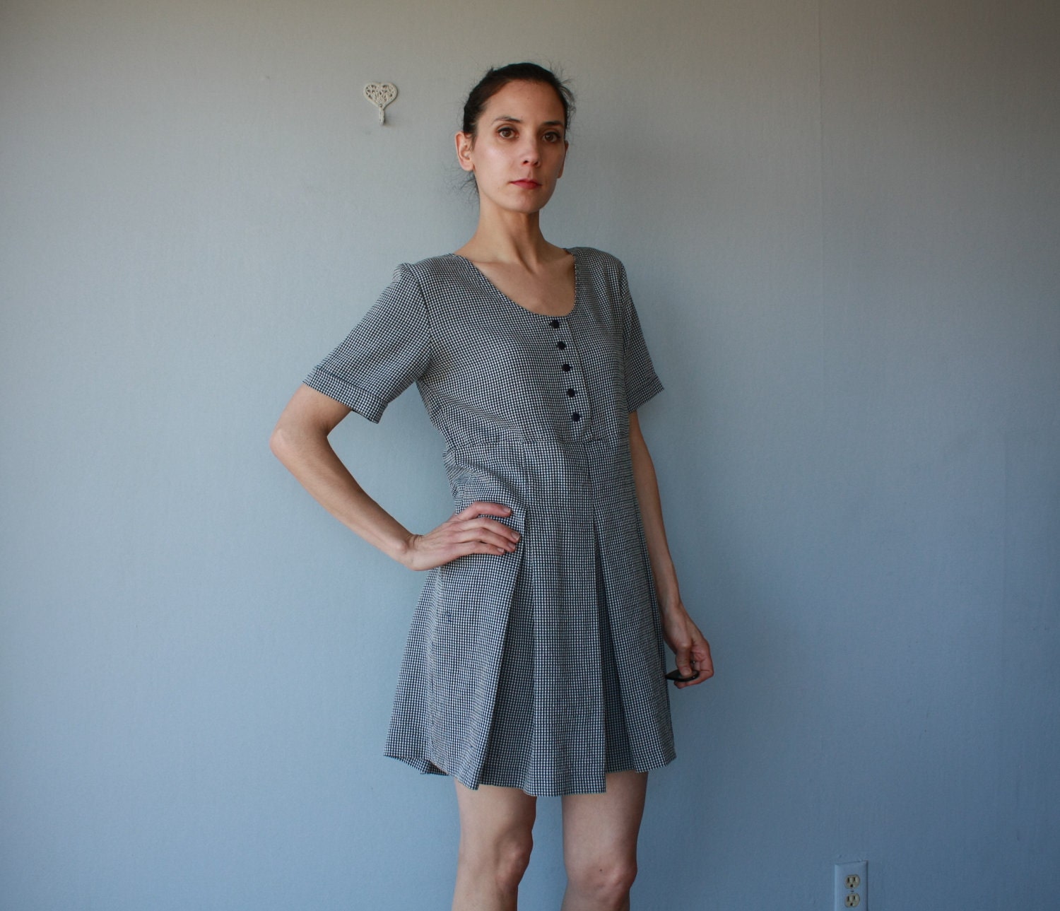 vintage culotte dress / pleated romper / Kick Pleat dress - one size