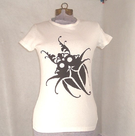 SCARABESQUE Black and White Screen Printed Tee Shirt