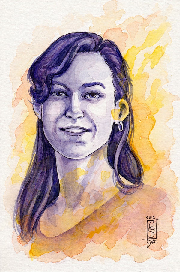 Realistic Watercolor Portrait Postcard Painting