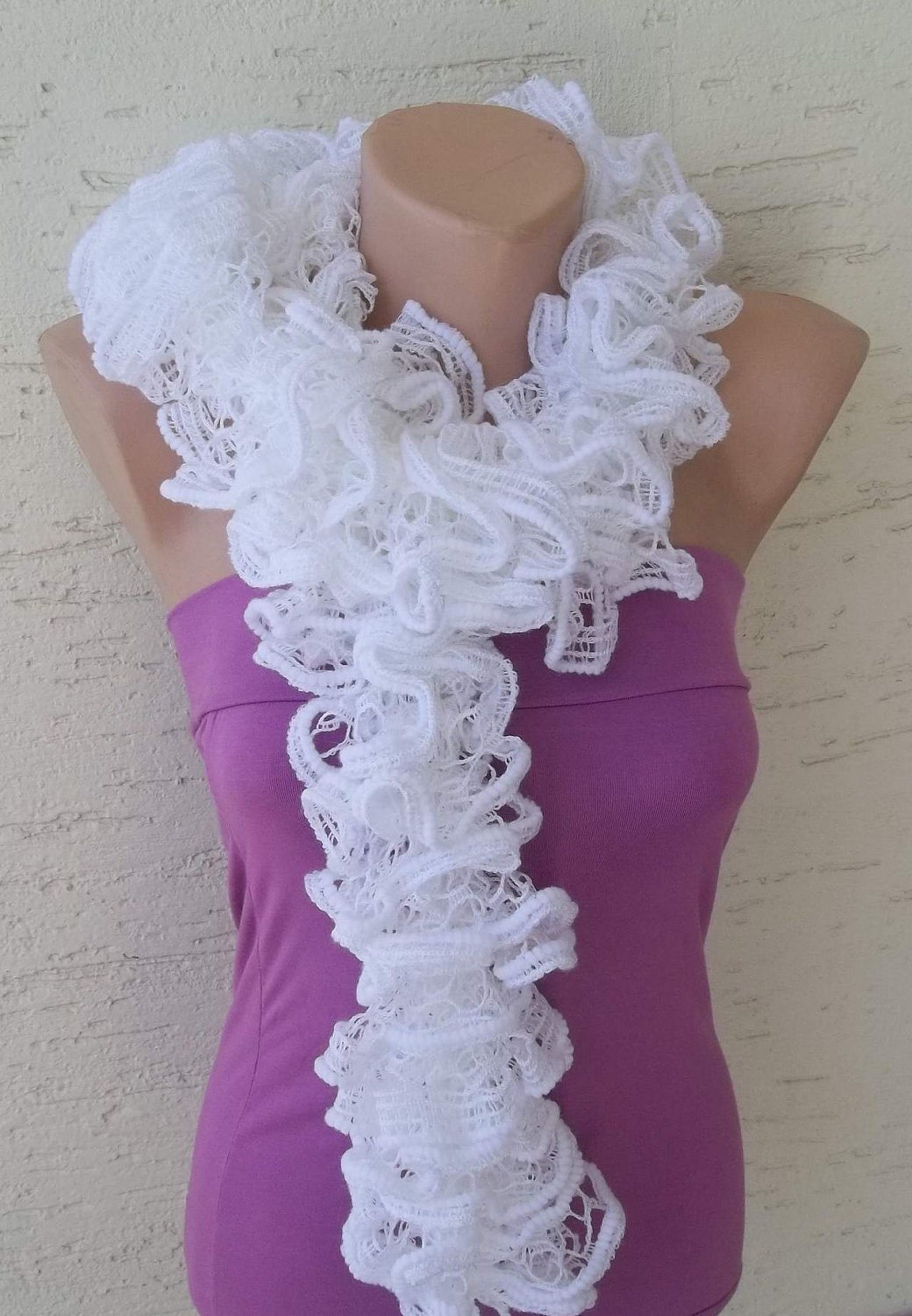 Knitting ruffle scarf white by KnitterPrincess on Etsy from etsy.com
