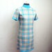 Cream & sky blue knit turtleneck shift mini dress, by S Michael