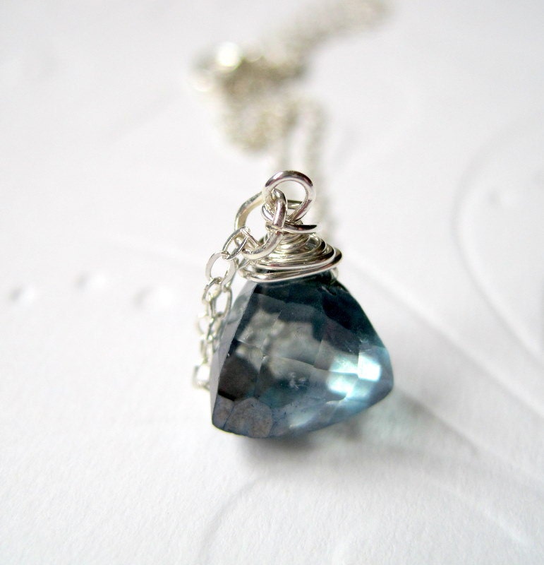 Mystic Topaz Necklace . Faceted Trillion Briolette . Prom Necklace . Mediterranean Blue . Sterling Silver Wire Wrapped - Summer Blue Sea