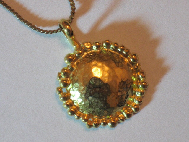 Round Gold Pendant - Handmade Dome sterling silver pendant gold pated in 24k gold.