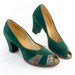1940s Charlene's Green Faux Suede/Alligator Peep Toe Pumps Size 6-1/2