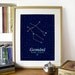 Constellation GEMINI Zodiac Art Poster Print  in the deep blue sky - Gemini Constellation drawn by STARS - A3 poster constellation art print