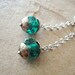 Green lampwork earrings. meteor. planetary. organic. Rolo chain.dangles. FREE SHIPPING