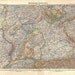 1912 Germany Antique Map, South-West, Stielers Hand-Atlas