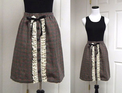 vintage embellished Herringbone high waist TUXEDO style SKIRT. medium