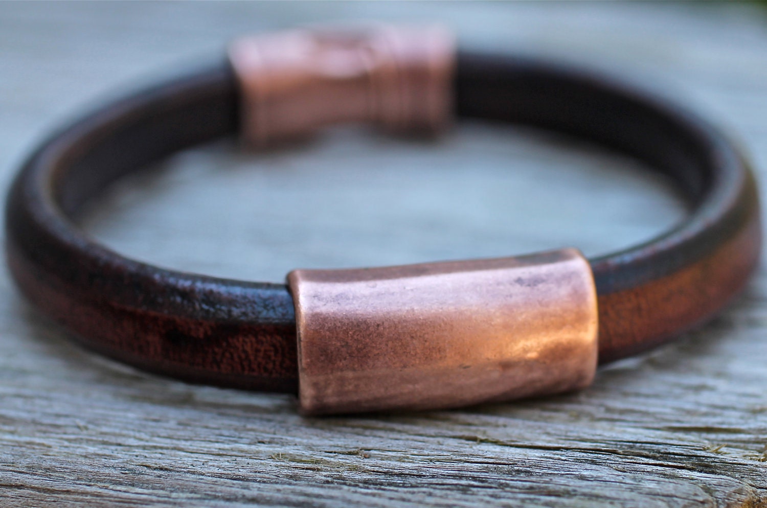 Antiqued Leather Bangle Heavy Cord Bracelet Copper Bead Unisex  Jewelry Perfect Father's Day Gift Men's Leather Bracelet