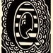 Q is for the letter Q. Linocut