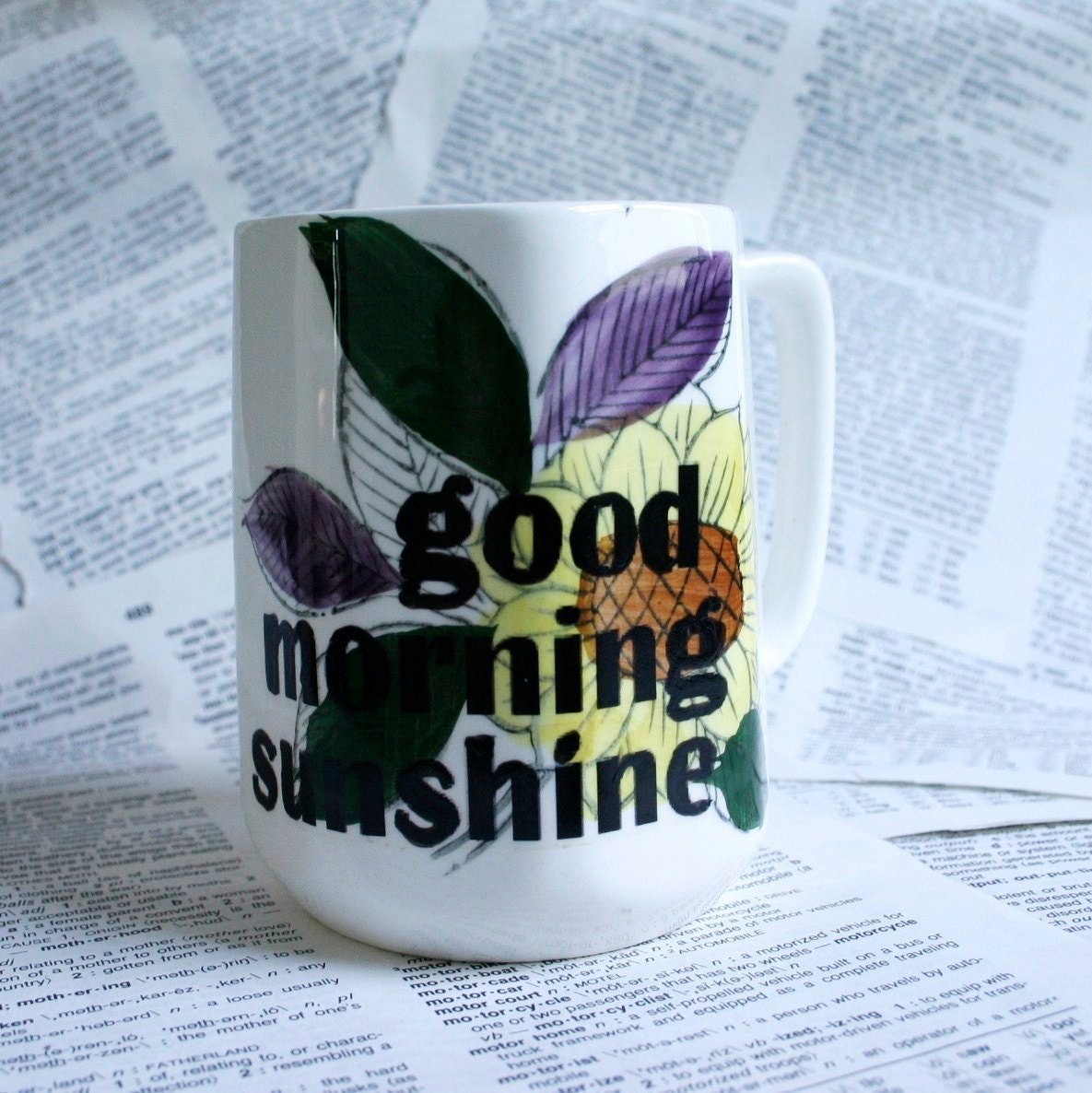 Good Morning Sunshine yellow flower mug