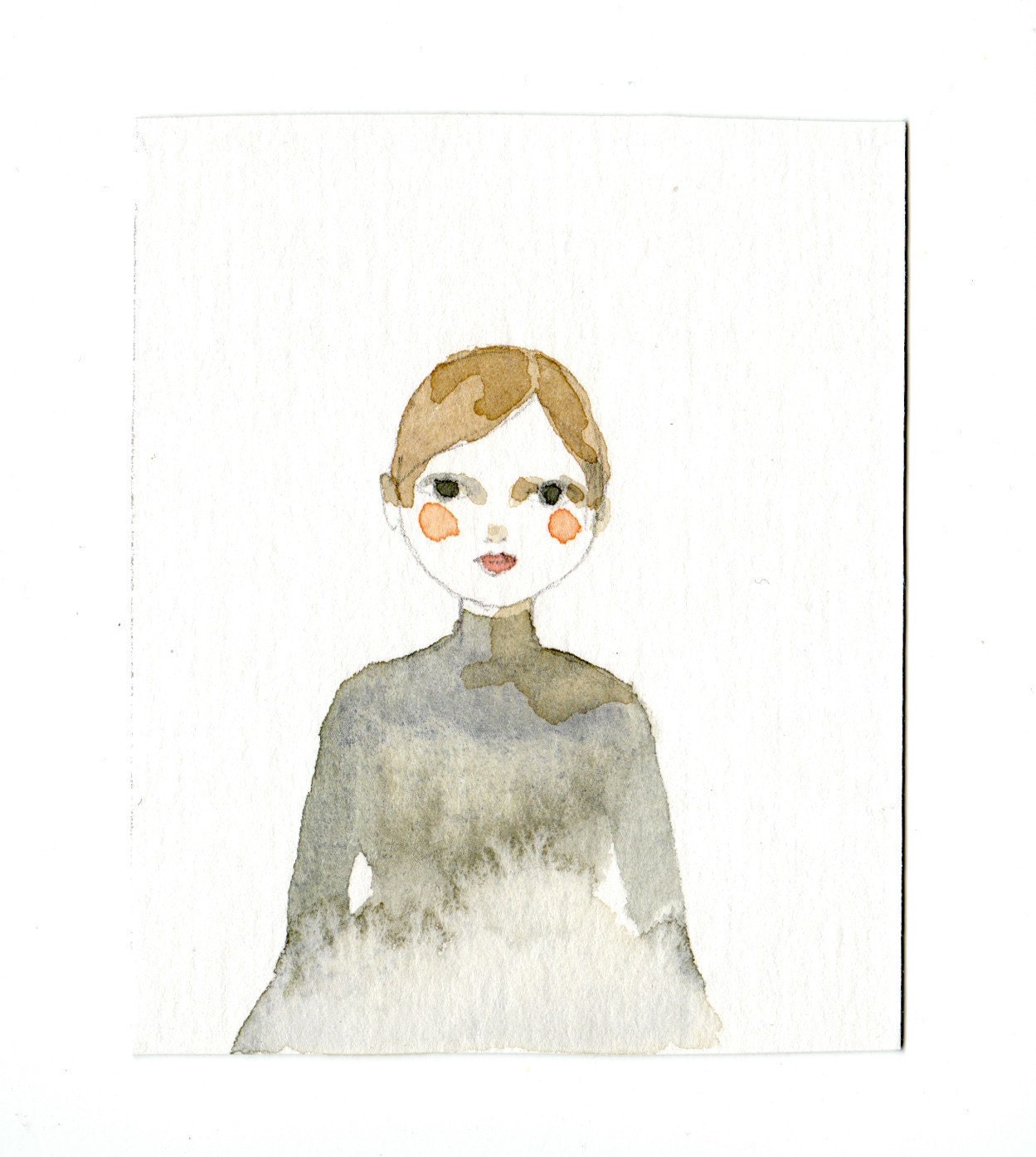 Orange Girl original watercolor drawing and painting