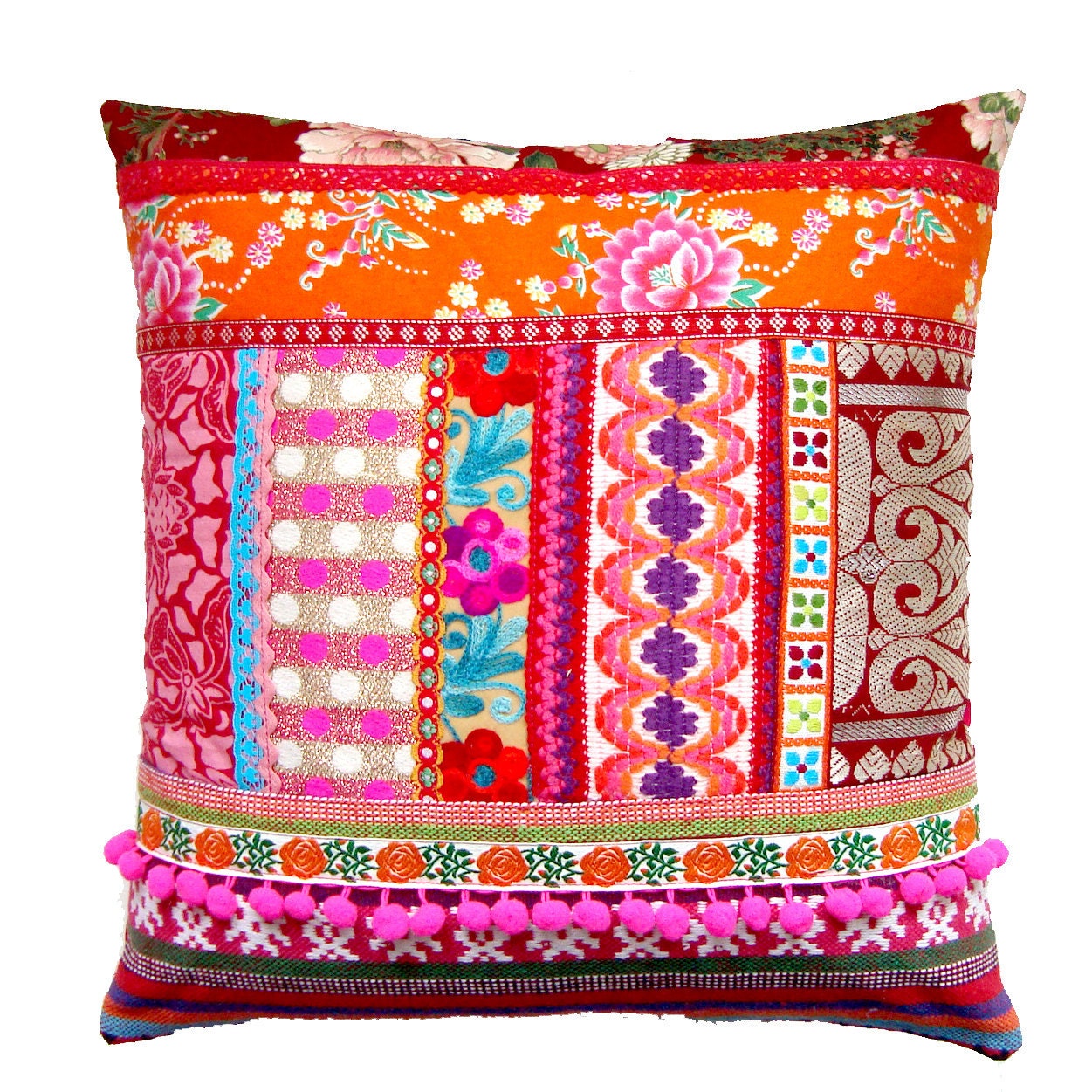 Ethnic Retro Patchwork Cushion / Pillow Cover - Stunning Unique OOak Art Pillow