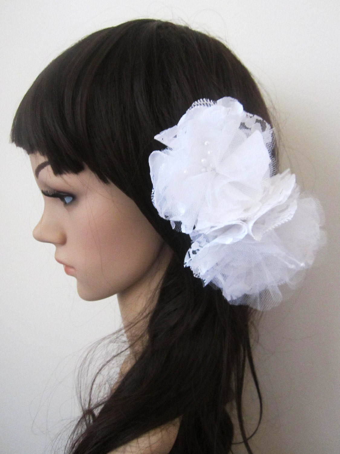 White Stunning double  lace Flower Fascinator