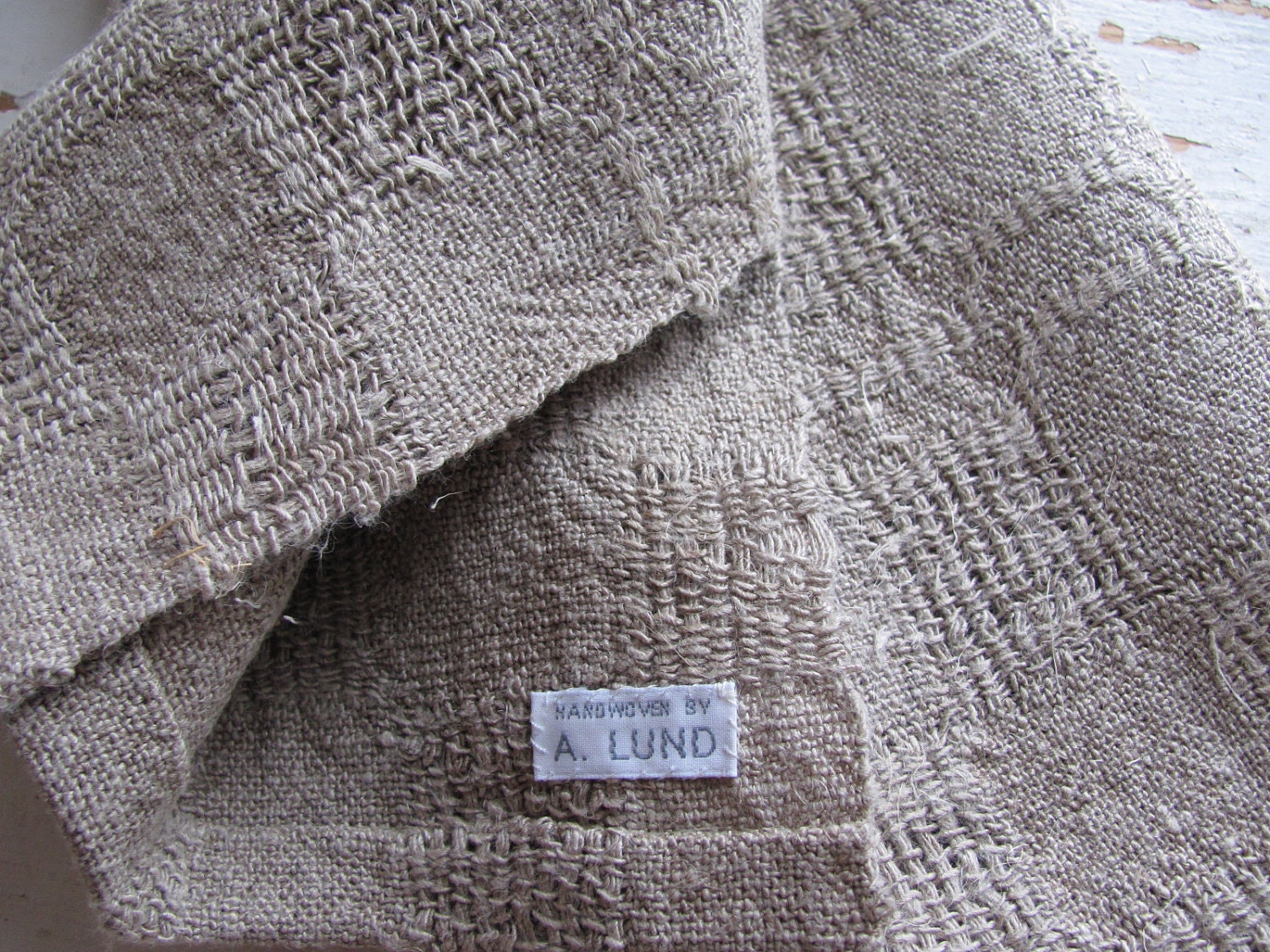 Natural Rustic Linen Hand Woven Hand or Bath Towel with Textured Pattern Weave