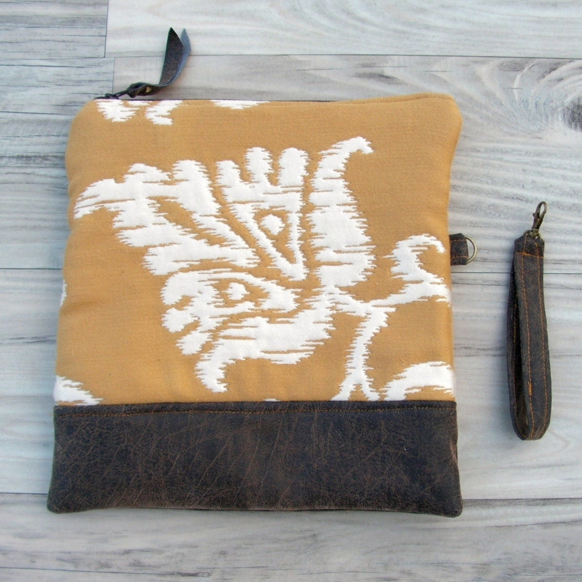 Ikat  Fold-Over Clutch with Vegan Leather Base and Removable Handle